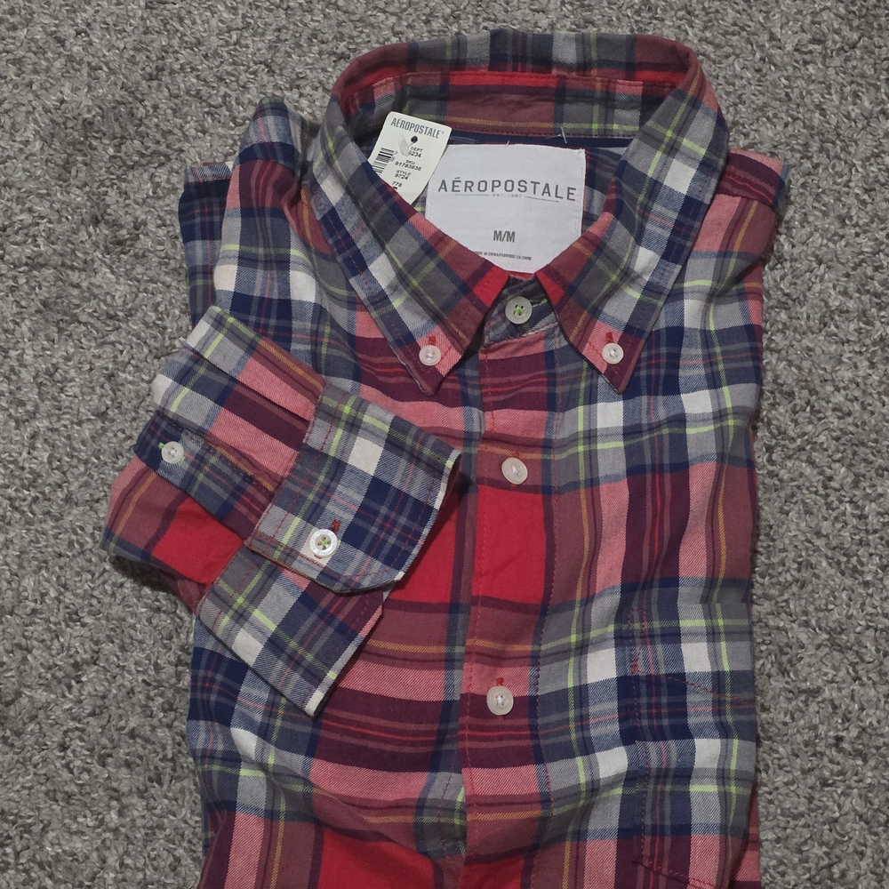 NWT Aeropostale Men's Multicolor Plaid Button Down Shirt